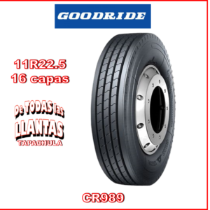 "Imagen de la llanta Goodride CR989 11R22.5 TL 16 148/145M para camión, diseñada para ofrecer durabilidad, tracción y rendimiento en carretera."