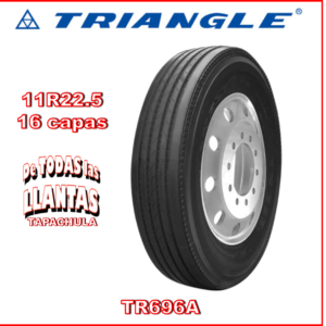 "Llanta direccional para camión TRIANGLE TR696A medida 11R22.5 TL 16 146/143M, ideal para rutas largas con excelente estabilidad y desgaste uniforme."