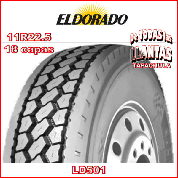 Llanta para camión ELDORADO LD501 11R22.5 TL 18 149/146L, diseñada para tracción y durabilidad en rutas mixtas y de larga distancia.