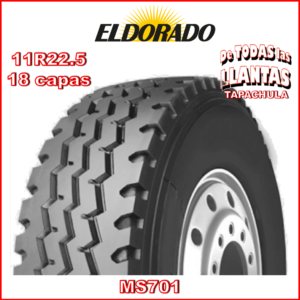 Llanta El Dorado MS701 11R22.5 TL 18 149/146L para camión, ideal para tracción en rutas mixtas y transporte pesado.
