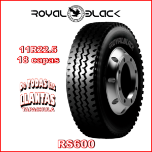 Llanta Royal Black RS600 11R22.5 TL 18 149/146M para camión, diseñada para tracción en rutas regionales y largas distancias.