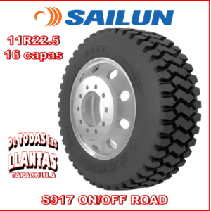 Llanta Sailun S917 11R22.5 OFF-ROAD para camión, diseñada para terrenos difíciles.