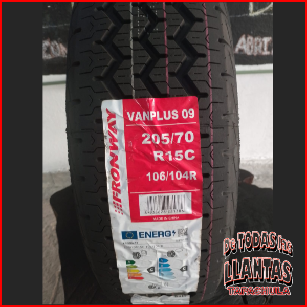 "Detalle técnico de la llanta comercial FRONWAY VANPLUS 09 205/70R15C - Ideal para transporte pesado y flotillas"
