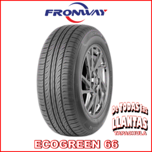 Llanta Fronway Ecogreen 66 185/60R14 82H vista frontal con diseño de banda y logotipos informativos.