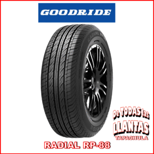 Llanta Goodride RP88 con logo de la marca arriba, nombre del modelo abajo y logotipo “De Todas Las Llantas” a un costado
